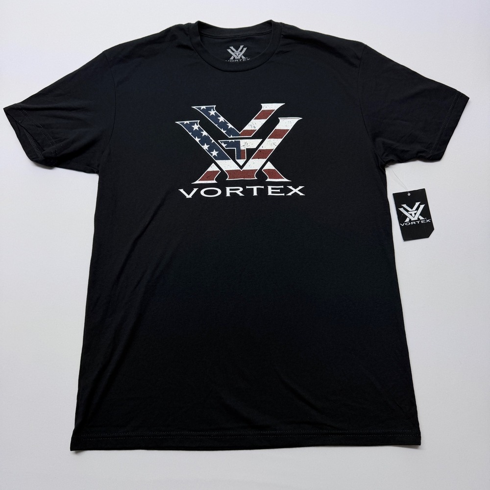Vortex Optics Mens Black Distressed American Flag Logo Graphic T-Shirt Large NEW